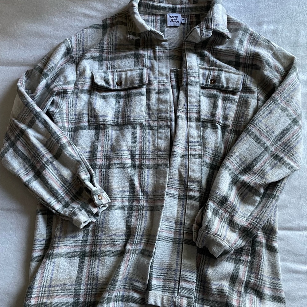 Princess Polly Plaid Shirt Jacket in Cream and Gray
